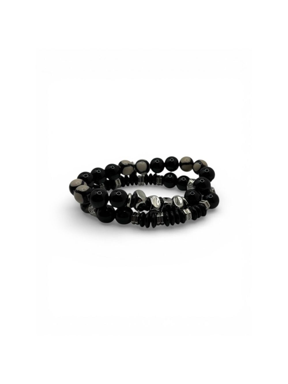 Black & Silver Beaded Stretch Bracelet